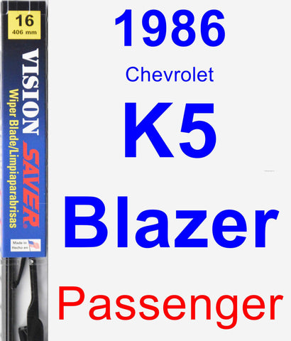 Passenger Wiper Blade for 1986 Chevrolet K5 Blazer - Vision Saver