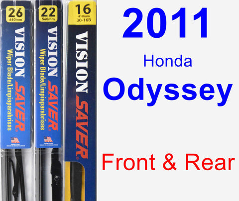 Front & Rear Wiper Blade Pack for 2011 Honda Odyssey - Vision Saver