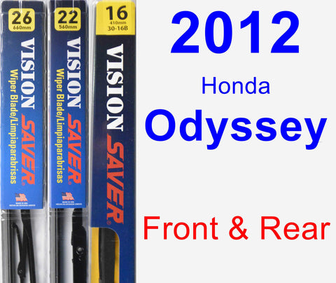 Front & Rear Wiper Blade Pack for 2012 Honda Odyssey - Vision Saver