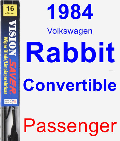 Passenger Wiper Blade for 1984 Volkswagen Rabbit Convertible - Vision Saver