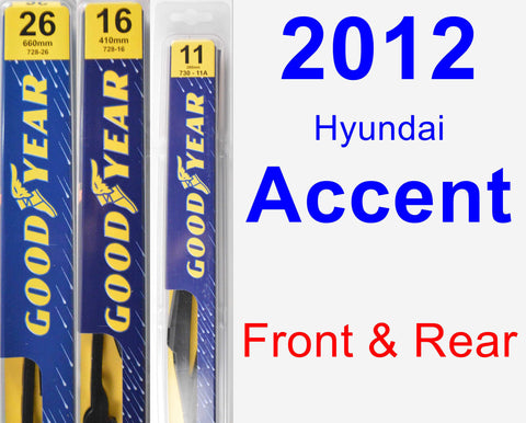Front & Rear Wiper Blade Pack for 2012 Hyundai Accent - Premium