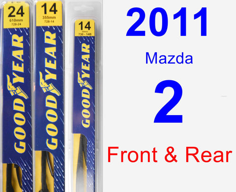 Front & Rear Wiper Blade Pack for 2011 Mazda 2 - Premium