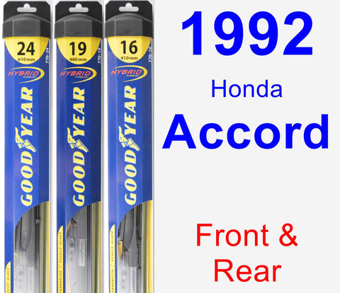 Front & Rear Wiper Blade Pack for 1992 Honda Accord - Hybrid