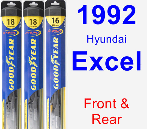 Front & Rear Wiper Blade Pack for 1992 Hyundai Excel - Hybrid