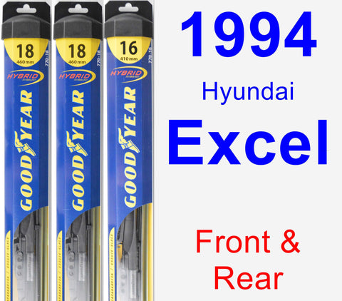 Front & Rear Wiper Blade Pack for 1994 Hyundai Excel - Hybrid