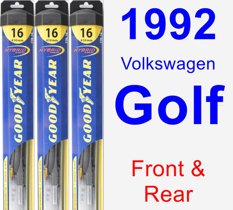 Front & Rear Wiper Blade Pack for 1992 Volkswagen Golf - Hybrid