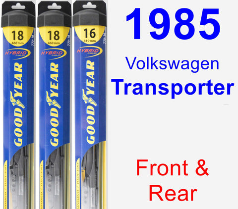 Front & Rear Wiper Blade Pack for 1985 Volkswagen Transporter - Hybrid