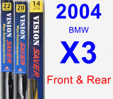 Front & Rear Wiper Blade Pack for 2004 BMW X3 - Vision Saver