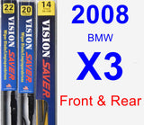 Front & Rear Wiper Blade Pack for 2008 BMW X3 - Vision Saver