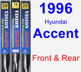 Front & Rear Wiper Blade Pack for 1996 Hyundai Accent - Vision Saver