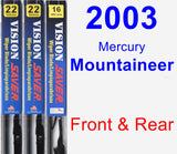 Front & Rear Wiper Blade Pack for 2003 Mercury Mountaineer - Vision Saver