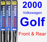 Front & Rear Wiper Blade Pack for 2000 Volkswagen Golf - Vision Saver