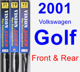 Front & Rear Wiper Blade Pack for 2001 Volkswagen Golf - Vision Saver