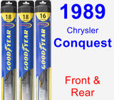 Front & Rear Wiper Blade Pack for 1989 Chrysler Conquest - Hybrid