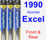 Front & Rear Wiper Blade Pack for 1990 Hyundai Excel - Hybrid