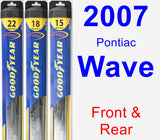 Front & Rear Wiper Blade Pack for 2007 Pontiac Wave - Hybrid